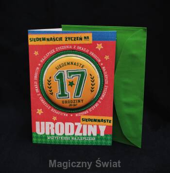 Kartka- 17 Urodziny (z przypinką)