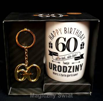 Kubek z Brelokiem HAPPY BIRTHDAY- "60" 